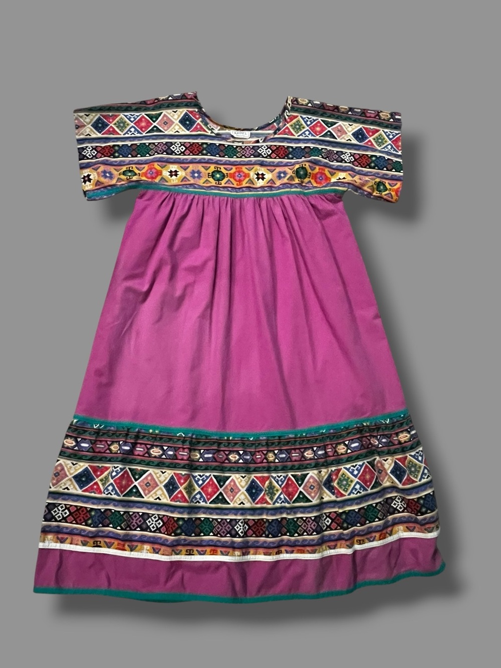 Appel House Dress Size Medium Muumuu Geometric Tribal Aztec Boho Vintage 80s USA